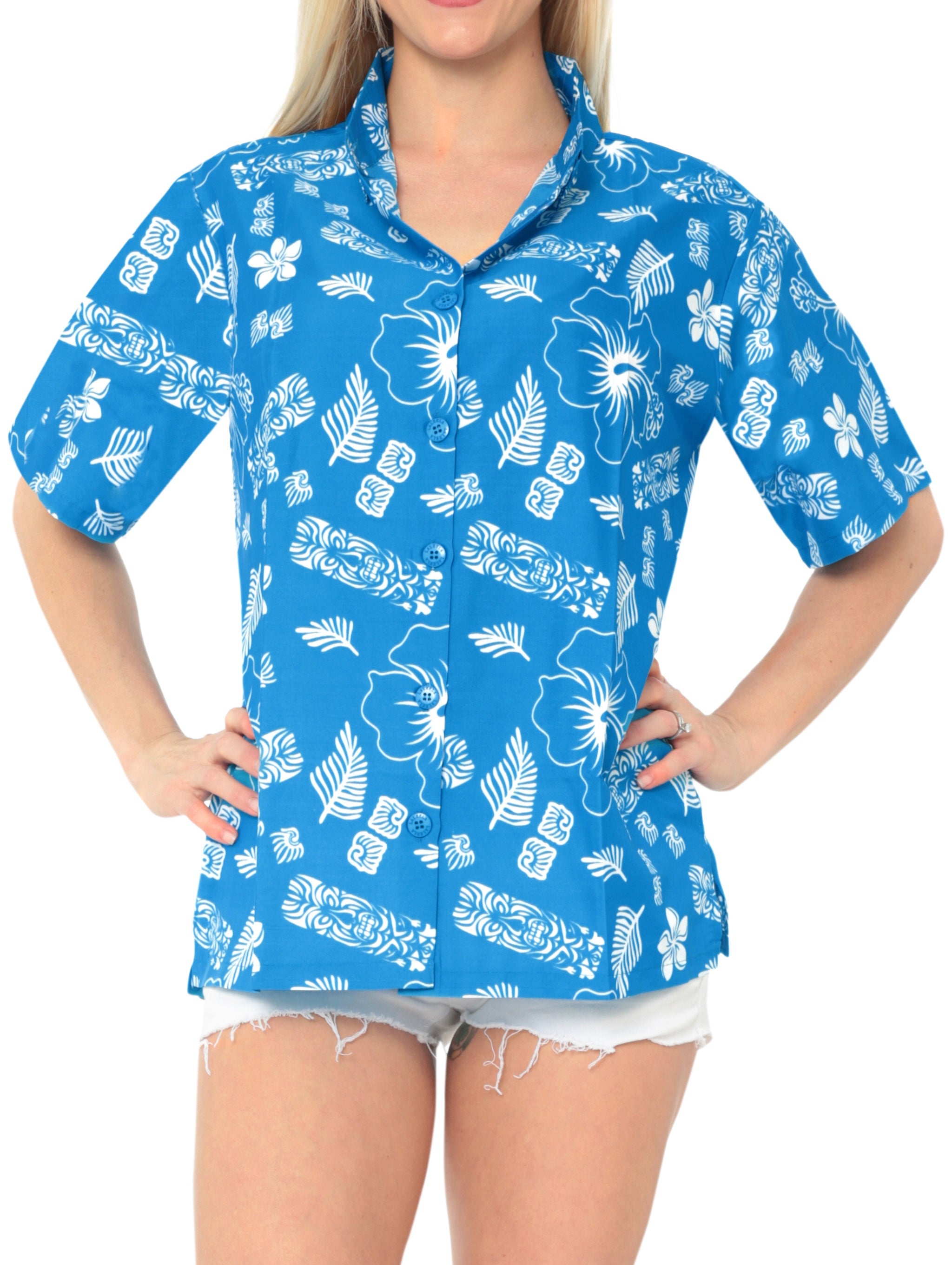 LA LEELA Women's Plus Size Summer Casual Hawaiian Shirt