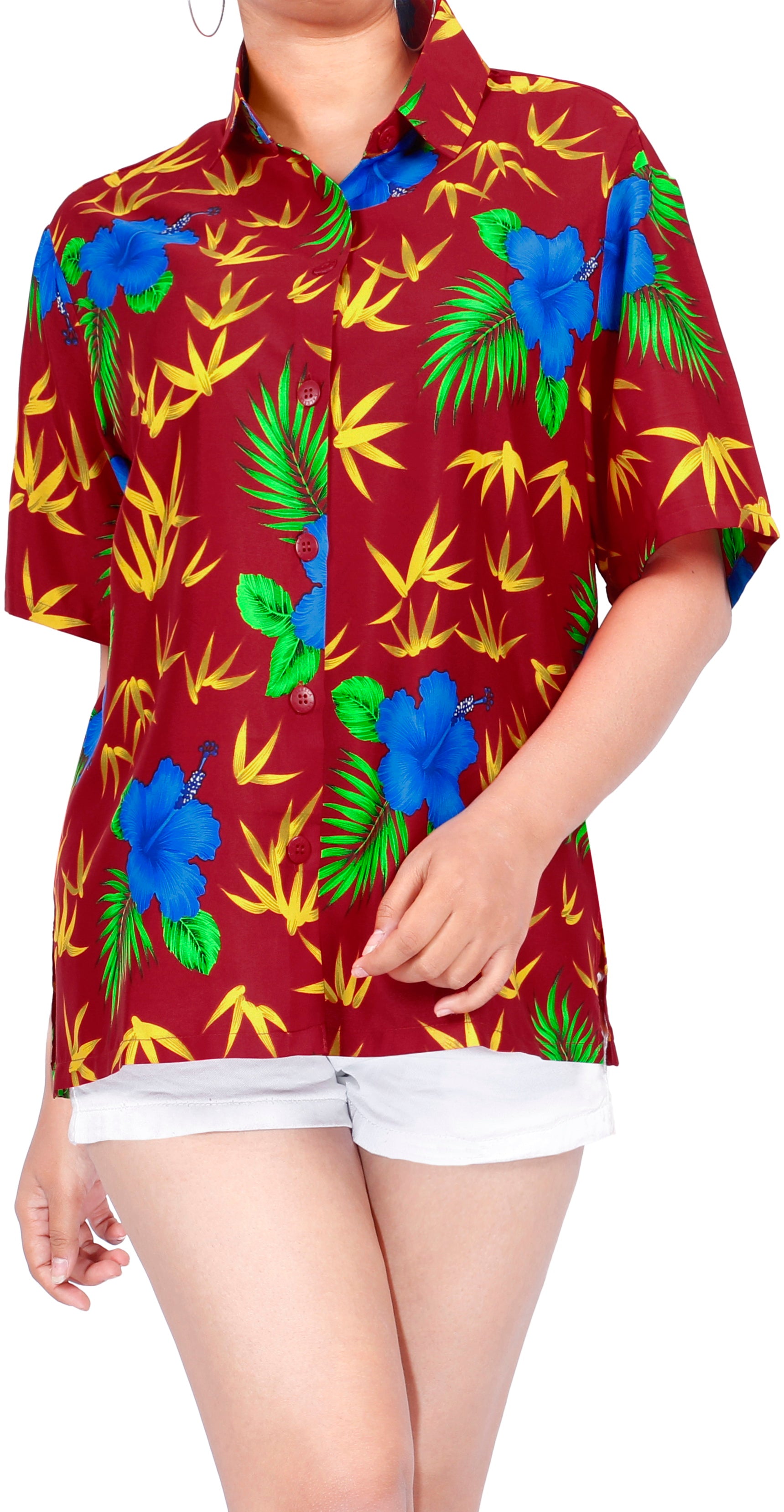 LA LEELA Women's Plus Size Summer Casual Hawaiian Shirt