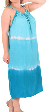 Women's Tie Dye Beachwear Sleeveless Rayon Loose Caftan Plus Cover up Turquoise