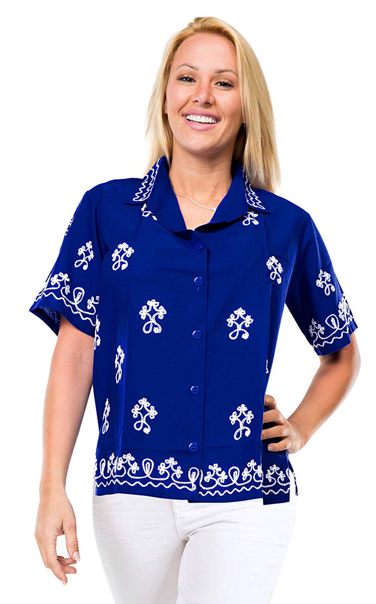 Vintage Embroidered Short Sleeve Rayon Blouse Button Down Aloha Shirt ...