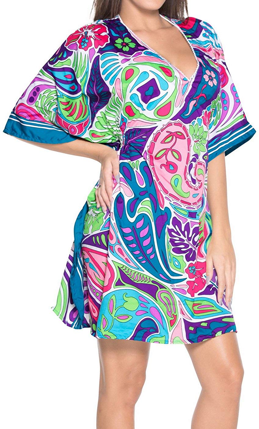 LA LEELA Bikini Swim Beach wear Swimsuit Cover up Women Kimono Dress Printed