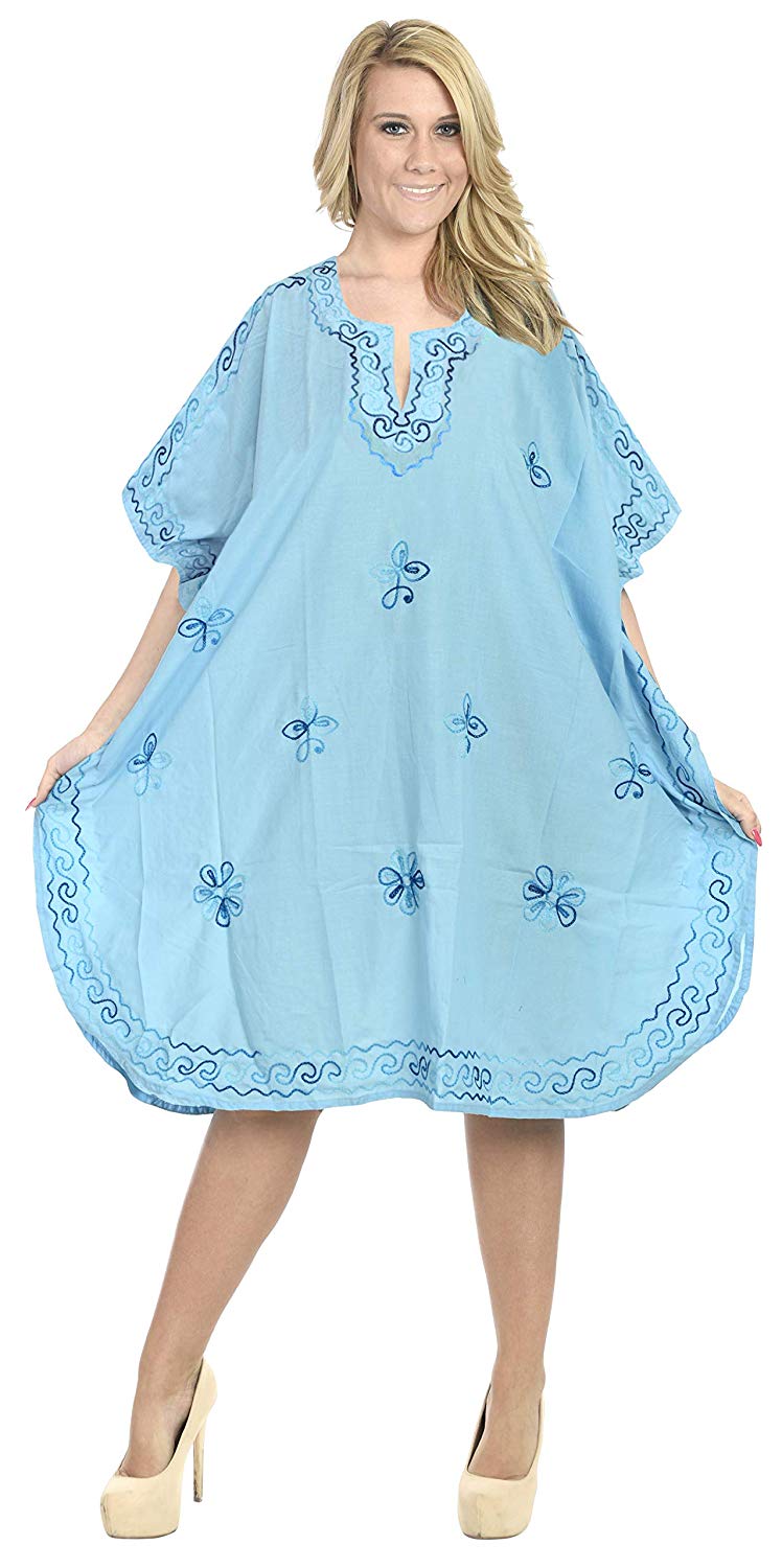 LA LEELA Rayon 8 Solid Women's Nightgown Kaftan Style Beachwear Cover up Dress