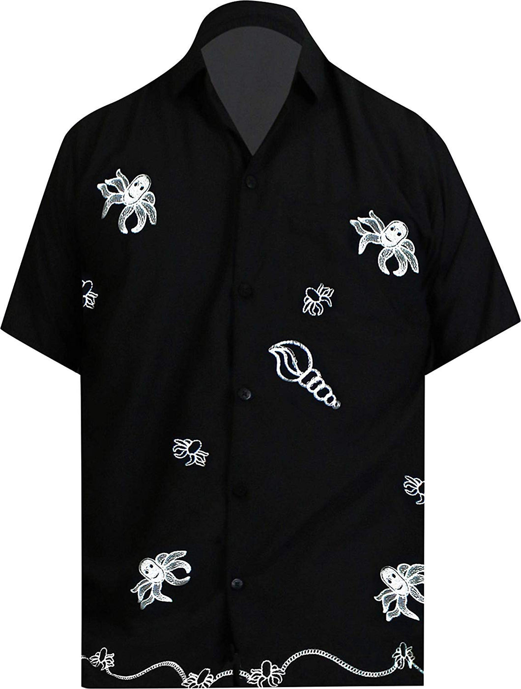 LA LEELA Shirt Casual Button Down Short Sleeve Beach Shirt Men Embroidered 179