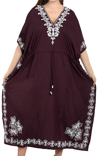 LA LEELA Rayon  Solid Women's Caftan Style Nightgown Beachwear Dress Cover up