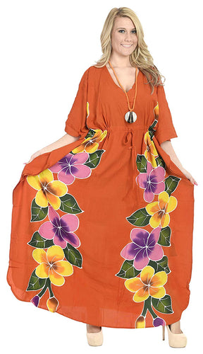 LA LEELA Printed Long Maxi Dress Plus Size Swimwear Bathing Suit Cover up Caftan