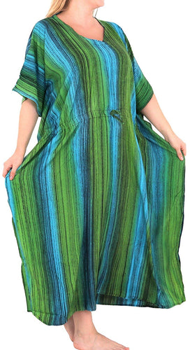 Women's Tie Dye Beachwear Sleeveless Rayon Casual Caftan Multi Cover up Green