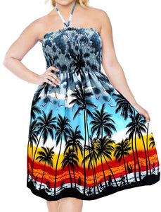 LA LEELA Women Boho Beachwear Summer Relaxed Aloha Party Tube Sun Dress Casual