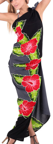 la-leela-bathing-towel-beach-womens-sarong-bikini-cover-up-Black-Grey-floral-printed