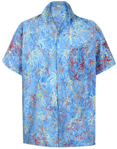 la-leela-men-casual-wear-cotton-palm-tree-hand-printed-blue-orange-hawaiian-aloha-shirt-size-s-xxl