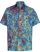 Cargar imagen en el visor de la galería, la-leela-men-casual-men-wear-summer-cotton-hand-print-batik-turquoise-royal-blue-orange-size-s-xxl