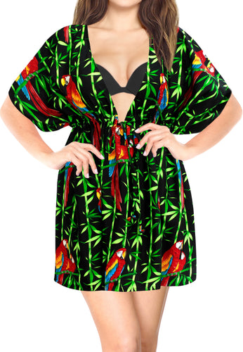 Women's Parrot Swimwear Swimsuit Bikini Cover up Blouse Drawstring One Size Blac