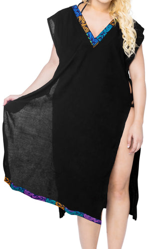 la-leela-bikini-swim-beach-wear-swimsuit-cover-ups-women-caftan-dress-solid-OSFM 8-14 [M- L]-Halloween Black_B944