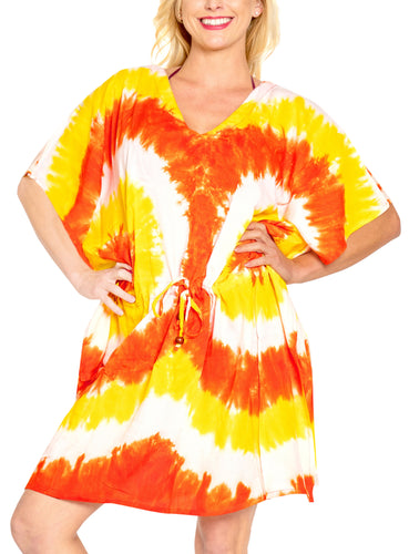 la-leela-cotton-tie_dye-short-caftan-vacation-dress-OSFM 14-20W [L- 2X]-Yellow_B844