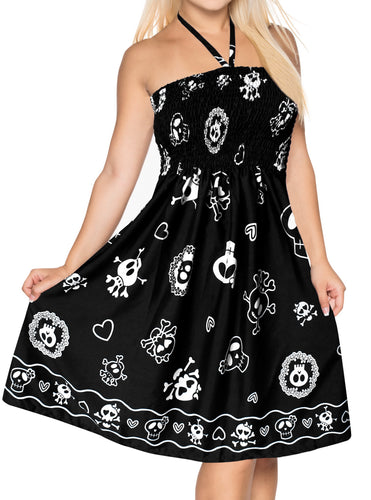 LA LEELA Women's One Size Beach Dress Tube Dress Blue One Size Skull printed black