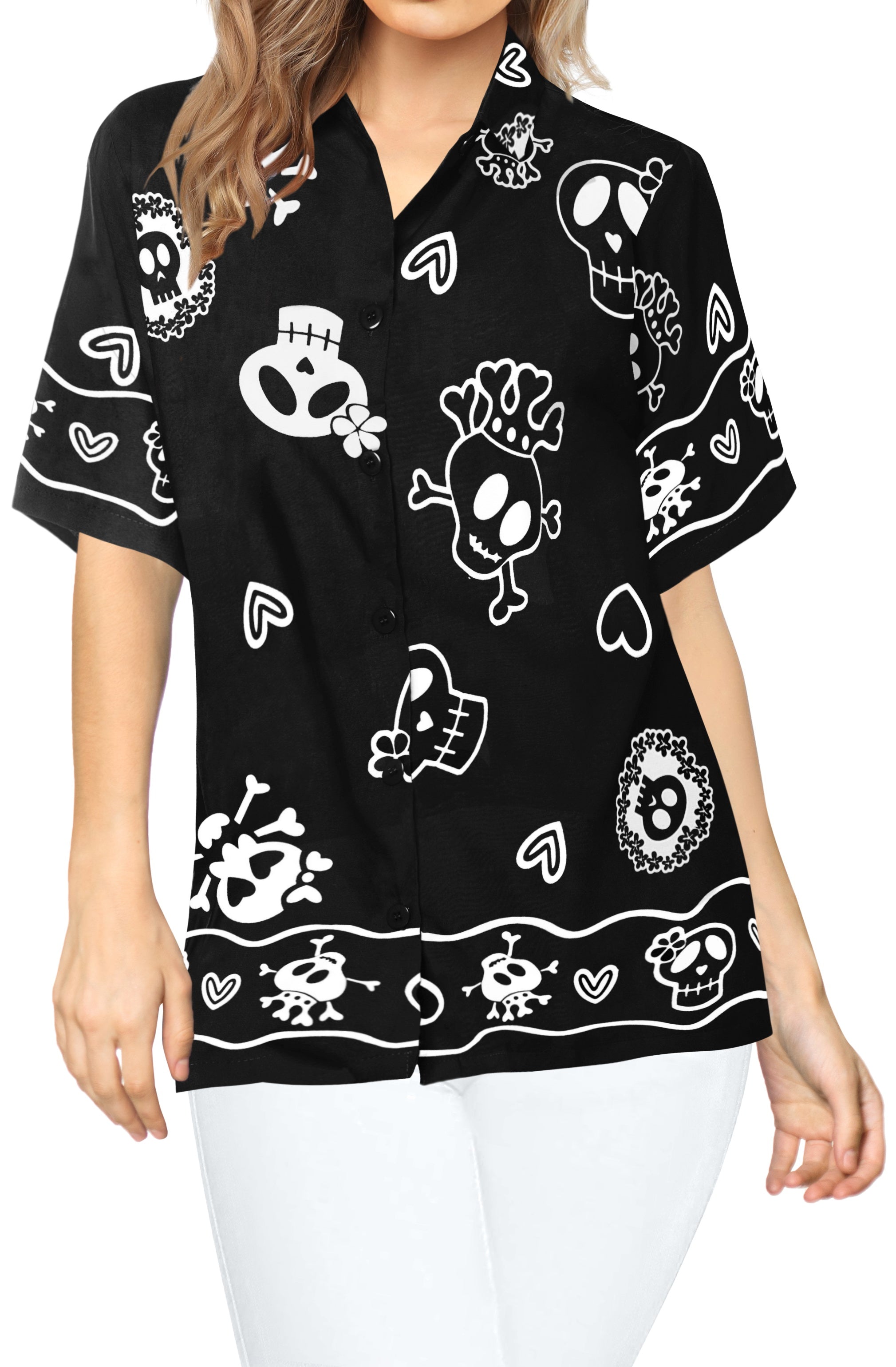 La Leela Men's Causal Halloween Skull Cross & Pirates Printed Black Shirt   Beach Hawaiian Shirts, Sarongs, Dresses, Caftans, Kaftans, Cardigans,  Kimonos for Men & Women