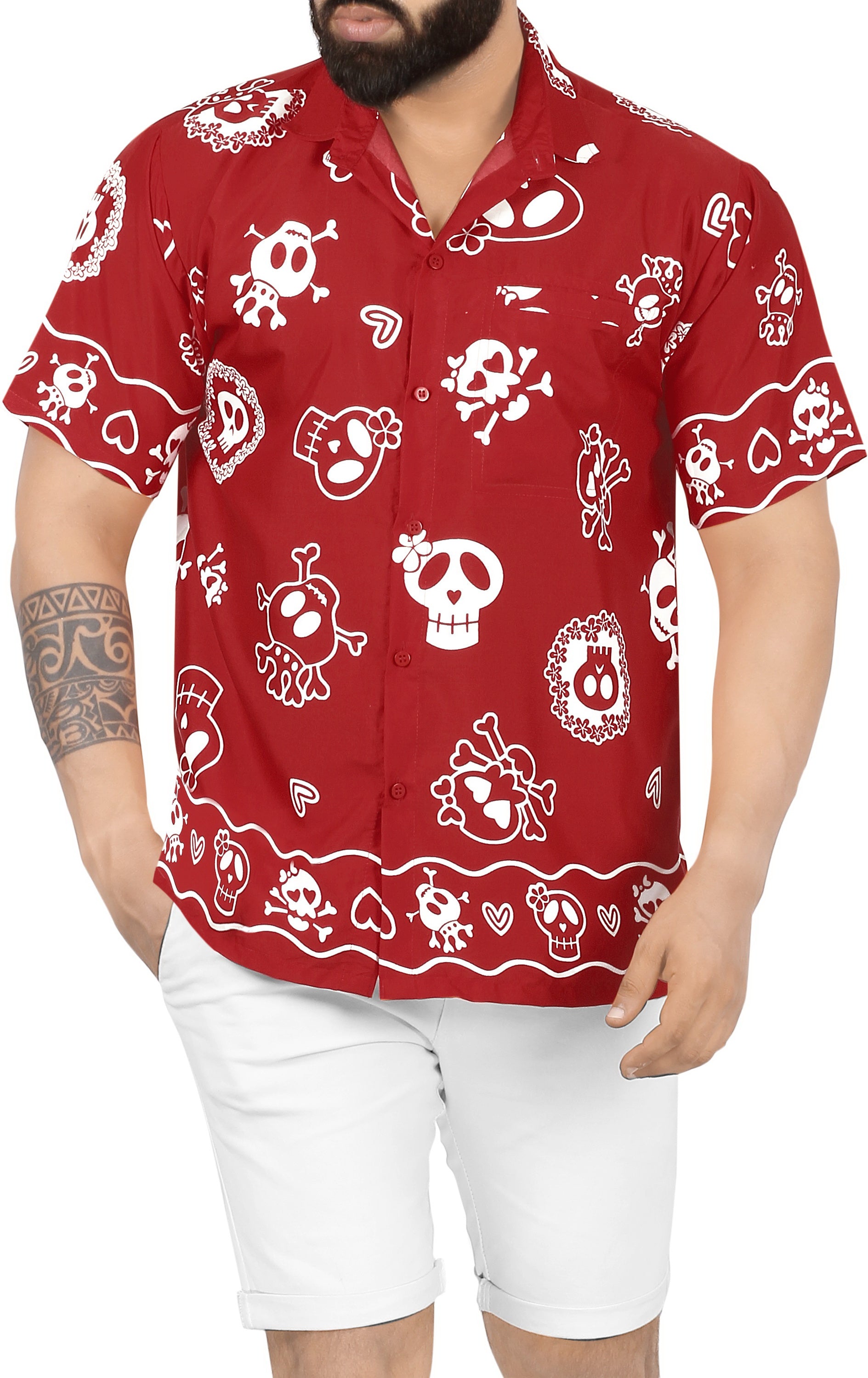 Red Bandana Pattern Men's Short Sleeve Hawaiian Printed Shirt Summer Beach  Button Down Shirt XS : : Fashion