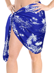 La Leela Women's Hawaiian Bikini Beach Wrap Sheer Sarong Swimming Bathing suit Beachwear Swim Dress Pareo Cover up Long 78"X42"  Blue 906405