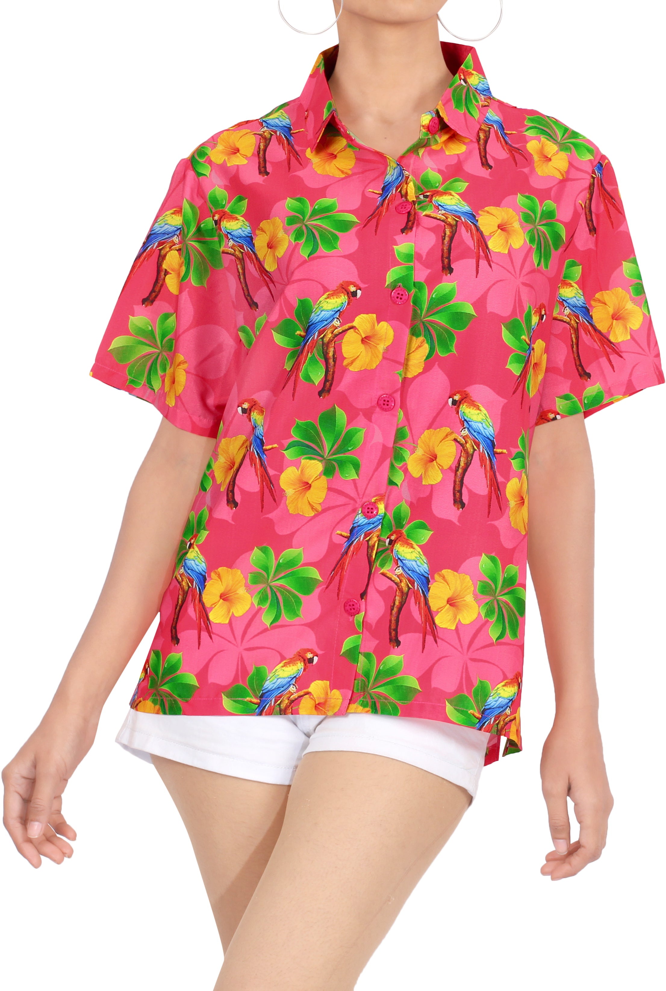 LA LEELA Women's Beach Casual Hawaiian Blouse Short Sleeve button