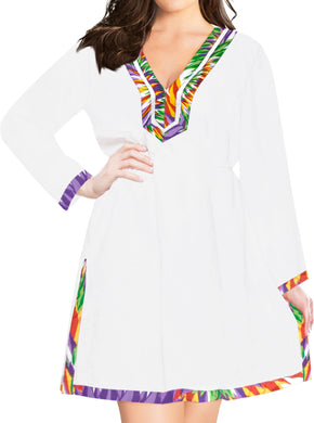 la-leela-bikini-swim-beach-wear-swimsuit-cover-ups-women-caftan-dress-solid-OSFM 8-14 [M- L]-Ghost White_B536