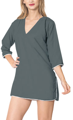 la-leela-bikini-swimwear-swimsuit-beach-cardigan-cover-ups-women-dresses-solid-OSFM 10-14 [ L]-Grey_B491