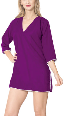 la-leela-bikini-swimwear-swimsuit-beach-cardigan-cover-ups-women-dresses-solid-OSFM 10-14 [ L]-Violet_B486