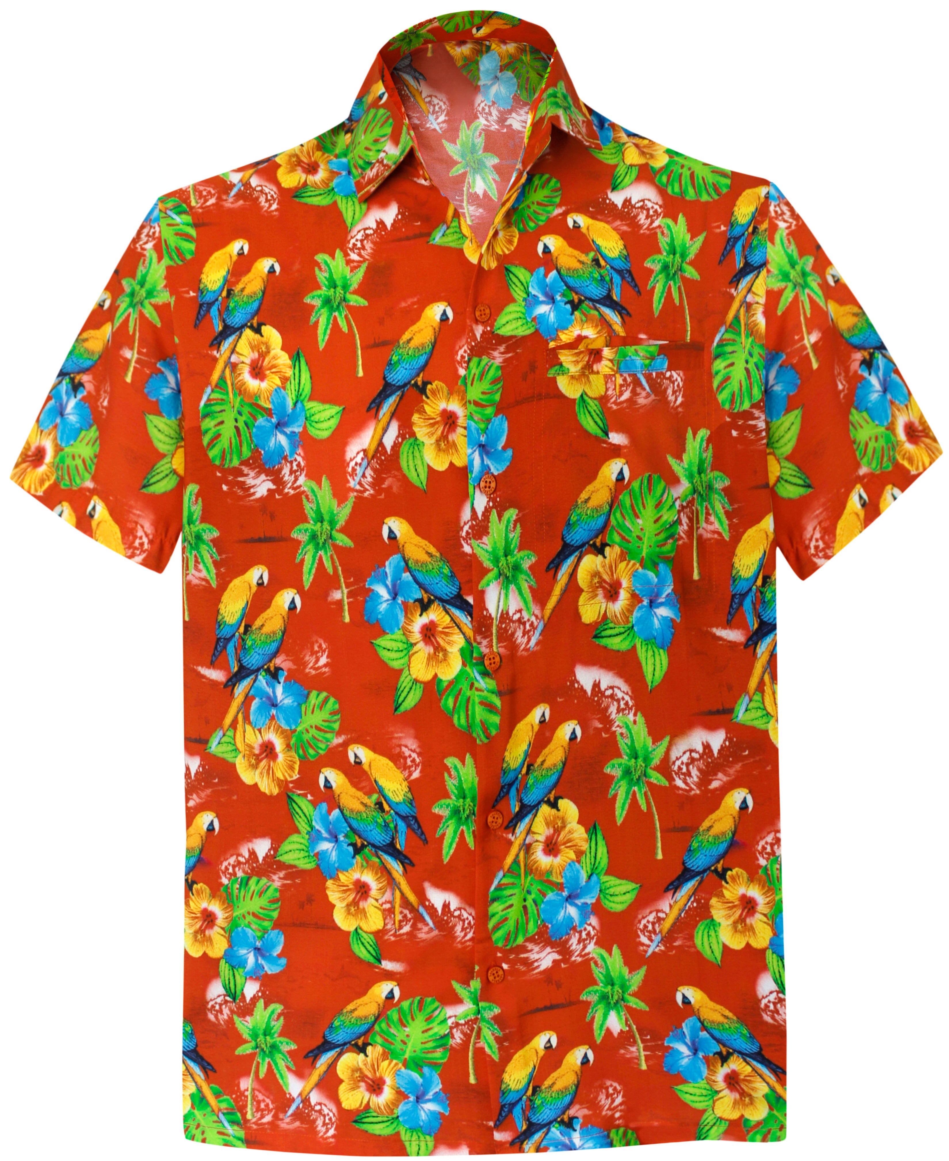 Islandhaze Hawaiian Shirt Tropical Feather Flower Shirt, L