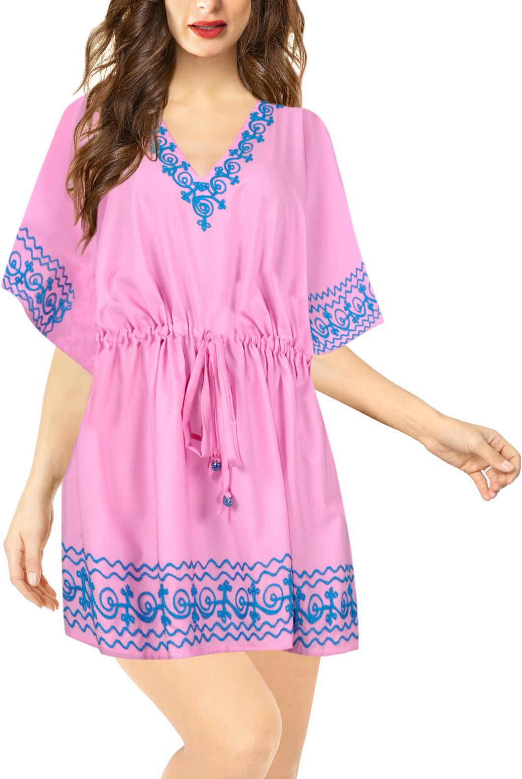 la-leela-bikini-swim-beach-wear-swimsuit-cover-ups-women-caftan-dress-solid-OSFM 16-28W [XL- 4X]-Pink_B59