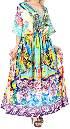 LA LEELA Likre Digital Long Caftan Women's Multicolor_770 OSFM 14-22W [L-3X] Multicolor_A968