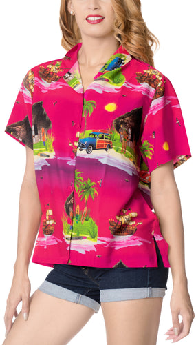 la-leela-womens-support-breast-cancer-pink-scenic-beach-hawaiian-aloha-tropical-beach-relaxed-fit--short-sleeve-blouse-printed-shirt-pink