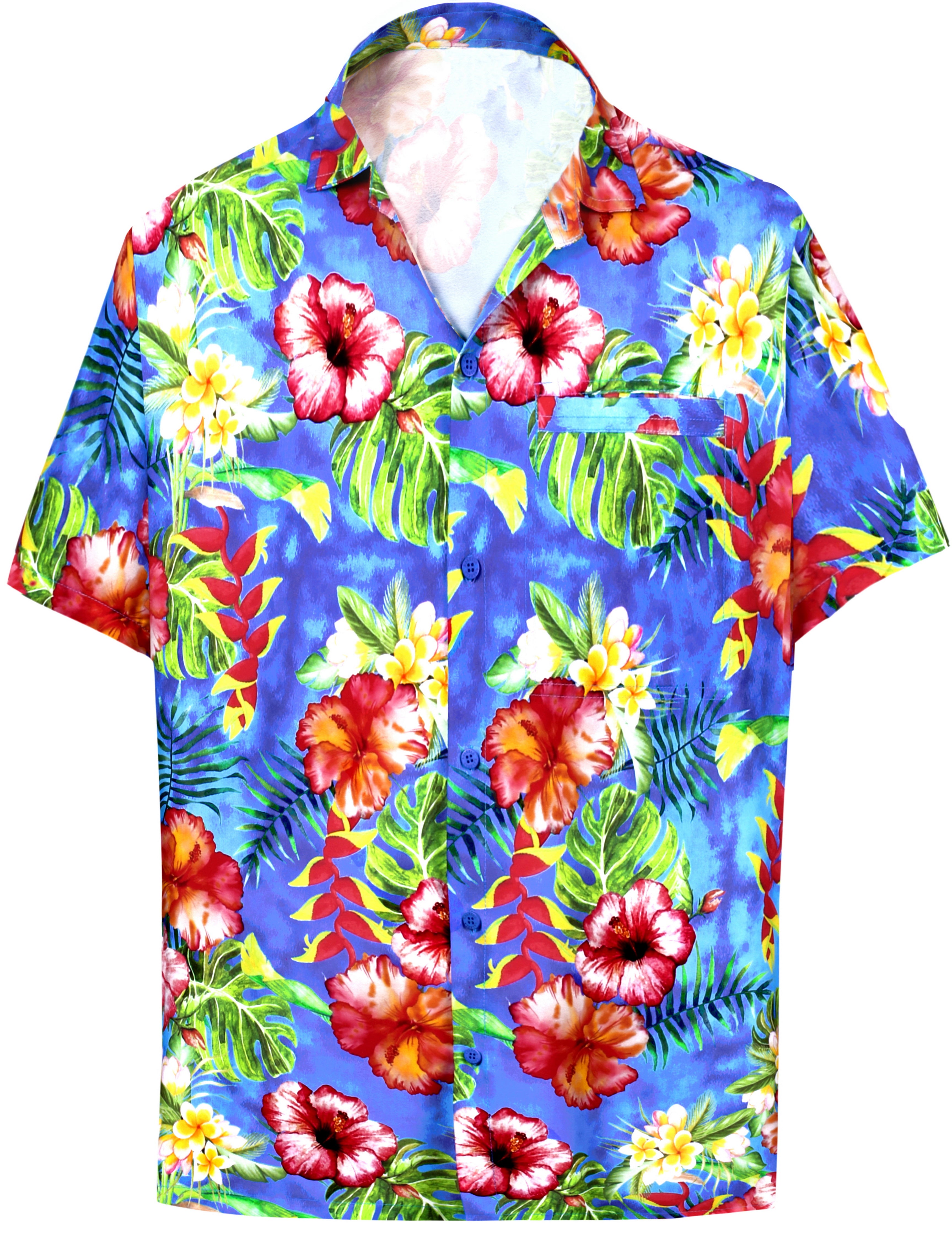 LA LEELA Men Casual Beach hawaiian Shirt Aloha theme Tropical Beach front  Pocket Short sleeve Blue