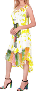 LA LEELA Rayon Tie-Dye Short Beach Dress Yellow_A17 OSFM 14-20W[L-2X]