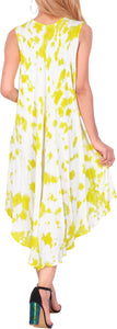 LA LEELA Rayon Tie-Dye Short Beach Dress Yellow_A17 OSFM 14-20W[L-2X]