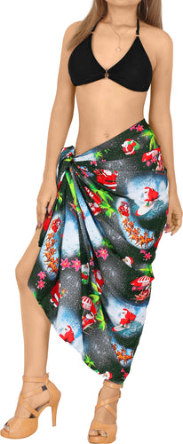 LA LEELA Santa HD Christmas Sarong Swimwear Bell Cover Up 78