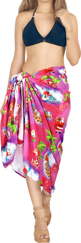 LA LEELA Santa Claus Christmas Sarong Beach wear Cover Up 78