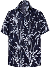 Load image into Gallery viewer, la-leela-men-casual-wear-holiday-cotton-hand-palm-tree-printed-batik-black-aloha-shirt