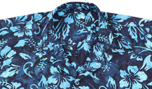 Cargar imagen en el visor de la galería, la-leela-men-casual-wear-cotton-hand-batik-floral-printed-navy-blue-hawaiian-shirt-size-s-xxl