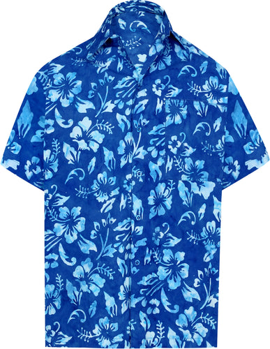 la-leela-men-casual-wear-cotton-hand-batik-floral-printed-royal-blue-hawaiian-shirt-size-s-xxl