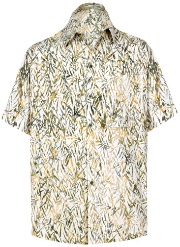 la-leela-men-casual-wear-cotton-hand-batik-leaf-printed-white-mustard-hawaiian-shirt-size-s-xxl