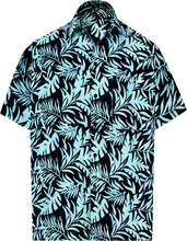 Cargar imagen en el visor de la galería, la-leela-men-casual-wear-cotton-hand-batik-printed-black-turquoise-hawaiian-shirt-size-s-xxl