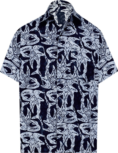 la-leela-men-casual-wear-cotton-hand-batik-fish-printed-black-hawaiian-shirt-size-s-xxl