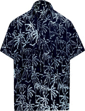 Load image into Gallery viewer, la-leela-men-casual-wear-cotton-palm-tree-hand-printed-black-hawaiian-shirt-size-s-xxl