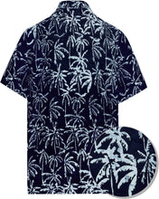 Load image into Gallery viewer, la-leela-men-casual-wear-cotton-palm-tree-hand-printed-black-hawaiian-shirt-size-s-xxl