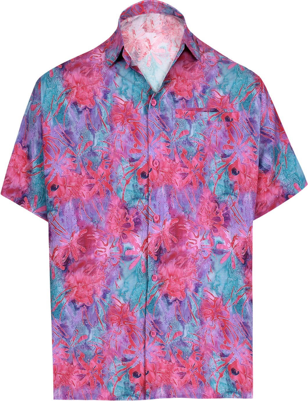 LA LEELA Men's 3D HD All Over Front Pocket Short Sleeve Hawaiian Shirt XL Violet_AA161