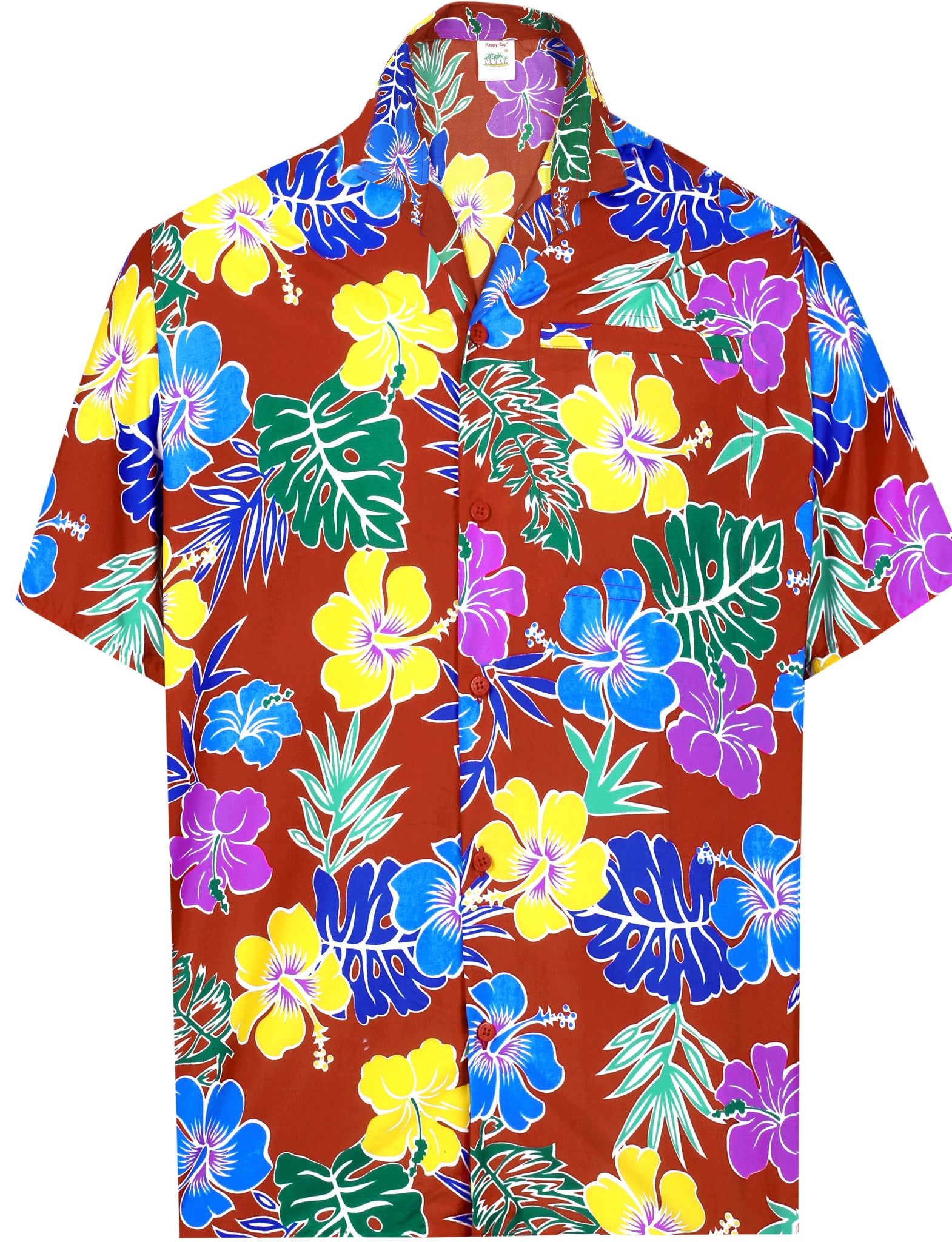HAPPY BAY Women's Blouse Tops Hawaiian Tie Up Shirts S White, All hibiscus