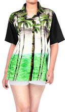 Load image into Gallery viewer, la-leela-womens-bamboo-grove-beach-hawaiian-aloha-tropical-beach--short-sleeve-relaxed-fit-blouse-printed-shirt-black