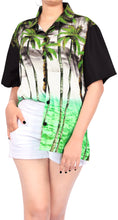 Load image into Gallery viewer, La Leela Women&#39;s Bamboo Grove Beach Hawaiian Aloha Tropical Beach  Short Sleeve Relaxed Fit Blouse Printed Shirt Black