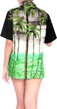 Load image into Gallery viewer, La Leela Women&#39;s Bamboo Grove Beach Hawaiian Aloha Tropical Beach  Short Sleeve Relaxed Fit Blouse Printed Shirt Black