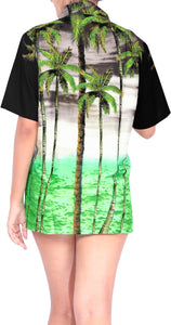 La Leela Women's Bamboo Grove Beach Hawaiian Aloha Tropical Beach  Short Sleeve Relaxed Fit Blouse Printed Shirt Black