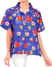 Cargar imagen en el visor de la galería, la-leela-womens-cupid-love-hawaiian-aloha-tropical-beach--short-sleeve-relaxed-fit-blouse-printed-shirt-blue