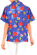 Cargar imagen en el visor de la galería, La Leela Women&#39;s Cupid Love Hawaiian Aloha Tropical Beach  Short Sleeve Relaxed Fit Blouse Printed Shirt Blue